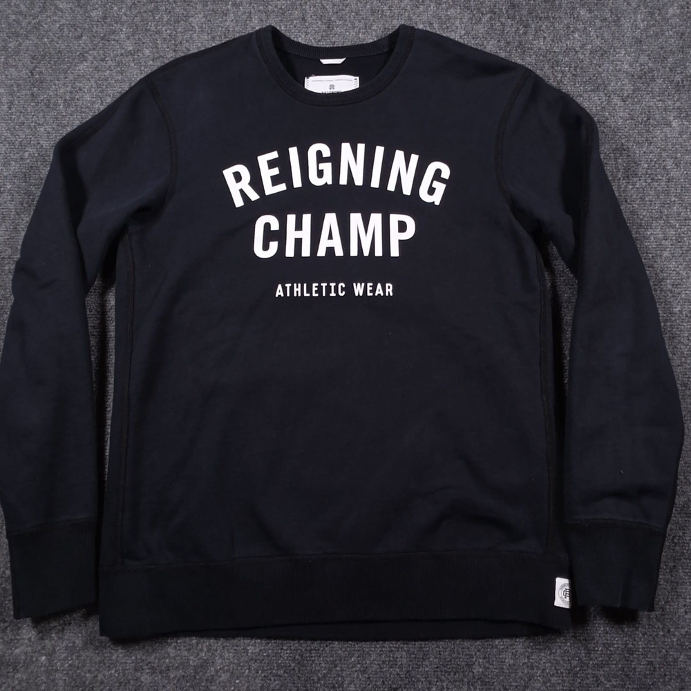 Reigning Champ Athletic Wear Crewneck Sweatshirt Mens M Black Graphic Print READ